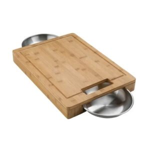 PRO tabla de cortar de bambú con 2 recipientes de acero inoxidable
